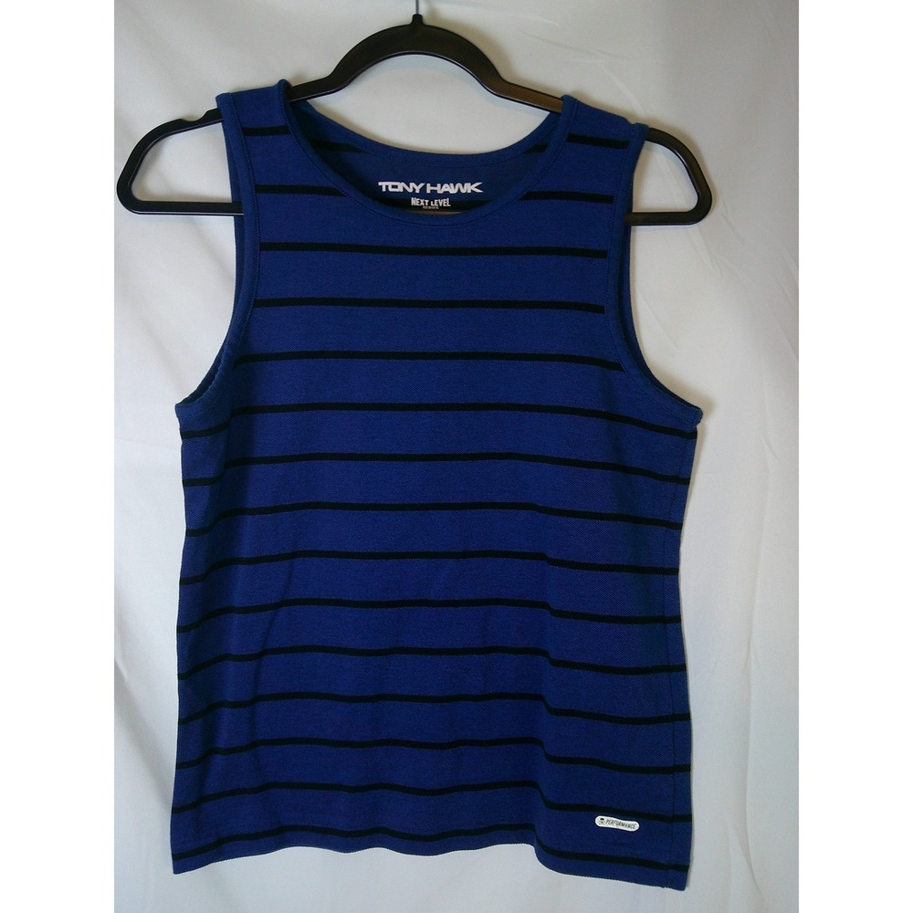 Tony Hawk Next Level Mens Large Blue Black‎ Striped Performance Tank Top Skater